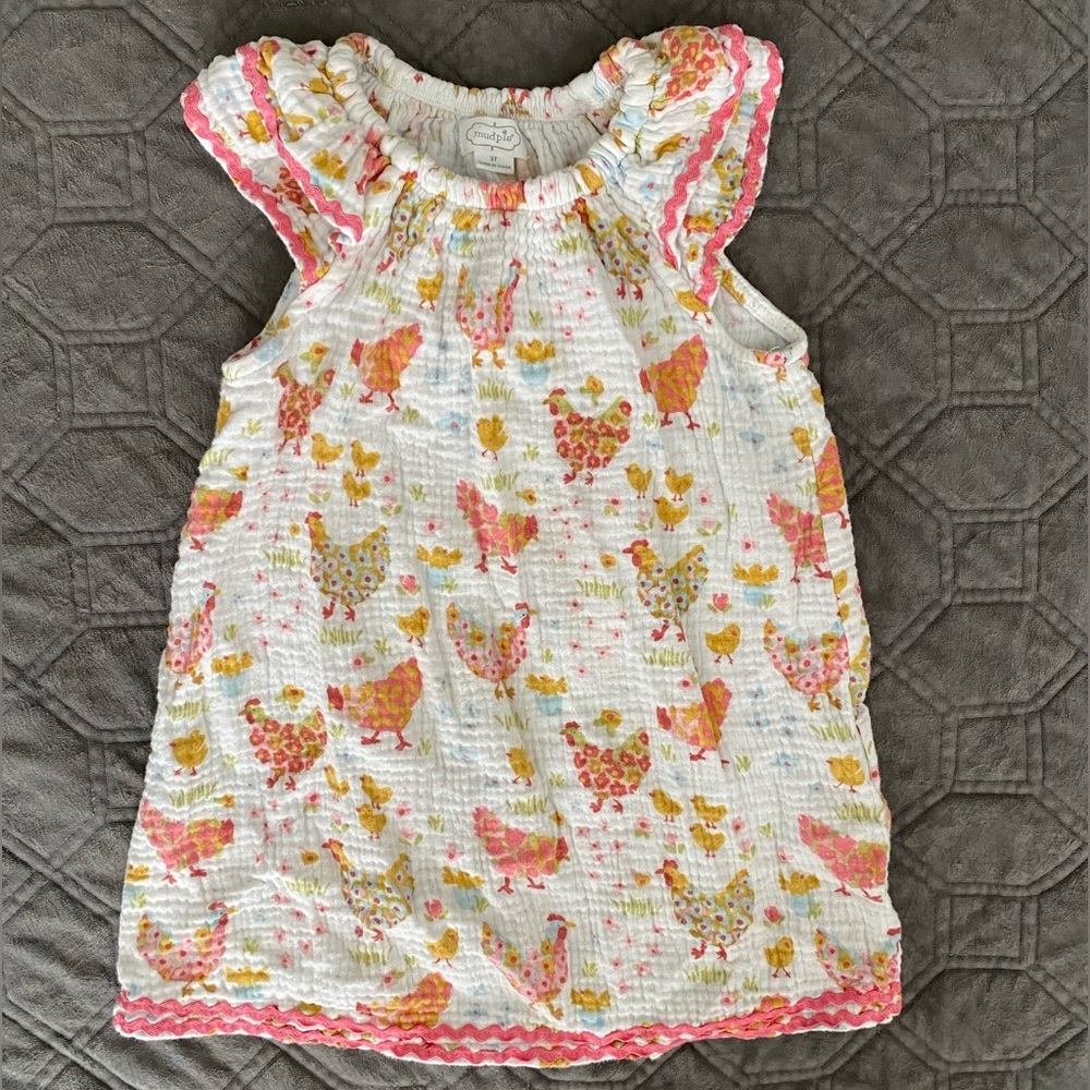 Mud Pie Country Chicken Cotton Gauze Dress Size 3T Adorable Natural Fiber Girls